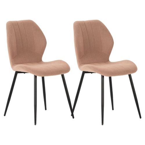 Lot De 2 Chaises En Tissu Polyester Maillé Saumon Et Pieds En Métal Laqué Noir - Maldi