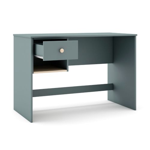 Bureau 1 Tiroir Et 1 Niche En Pin Massif Et Mdf Laqué Vert Kaki Et Naturel - Kaina