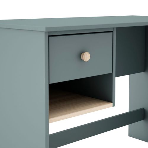 Bureau 1 Tiroir Et 1 Niche En Pin Massif Et Mdf Laqué Vert Kaki Et Naturel - Kaina