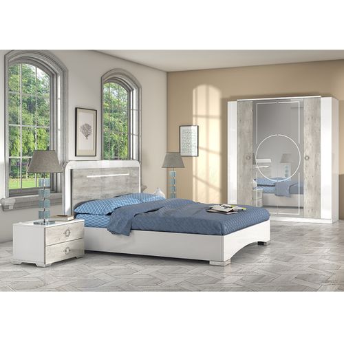 Ensemble Lit 160x200cm + 2 Chevets + Armoire - Goya