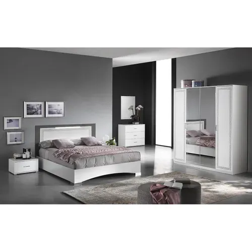 Fadily - Armoire 4 Portes Laquée Blanc Avec Sérigraphies