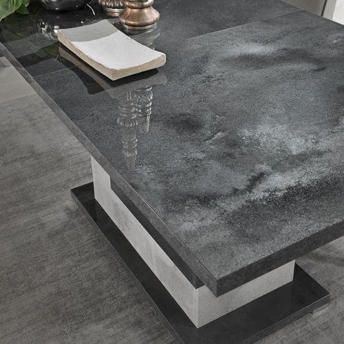 Table De Repas Allongeable à Pied Central Gris Aspect Pierre - Hoffman