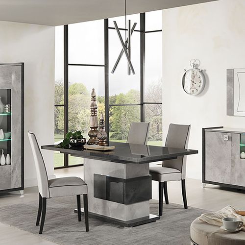 Table De Repas Allongeable à Pied Central Gris Aspect Pierre - Hoffman