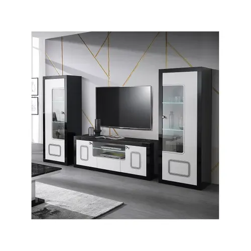 Robbie - Vitrine 1 Porte Droite Laqué Noir Et Blanc
