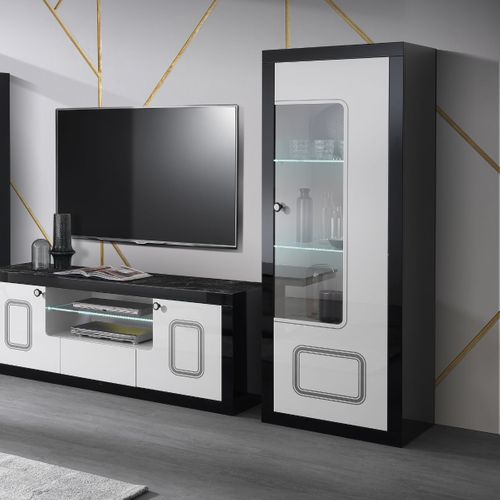 Robbie - Vitrine 1 Porte Droite Laqué Noir Et Blanc