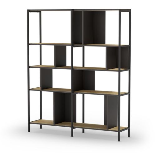Etagère Graphique 4 Niveaux 144cm En Mélaminé Imitation Bois Et Structure En Métal Laqué Noir - Ant