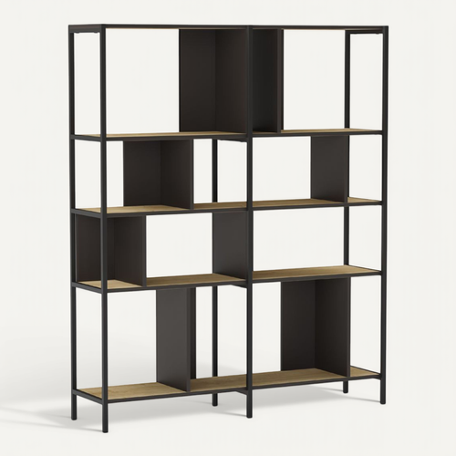 Etagère Graphique 4 Niveaux 144cm En Mélaminé Imitation Bois Et Structure En Métal Laqué Noir - Ant