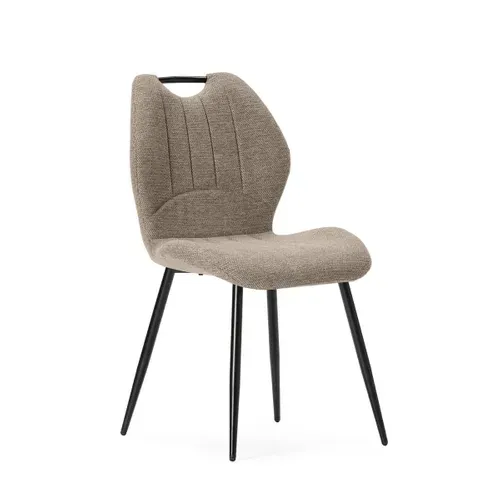 Lot De 6 Chaises En Tissu Polyester Maillé Brun Avec Poignée Et Pieds En Métal Laqué Noir - Milda