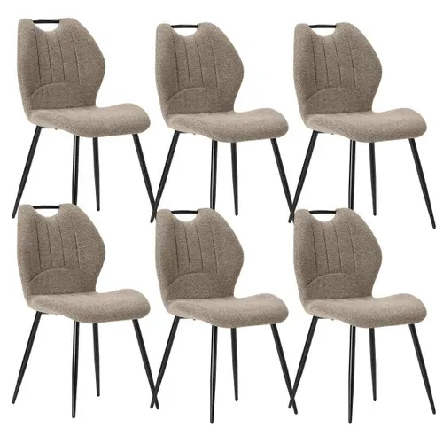 Lot De 6 Chaises En Tissu Polyester Maillé Brun Avec Poignée Et Pieds En Métal Laqué Noir - Milda