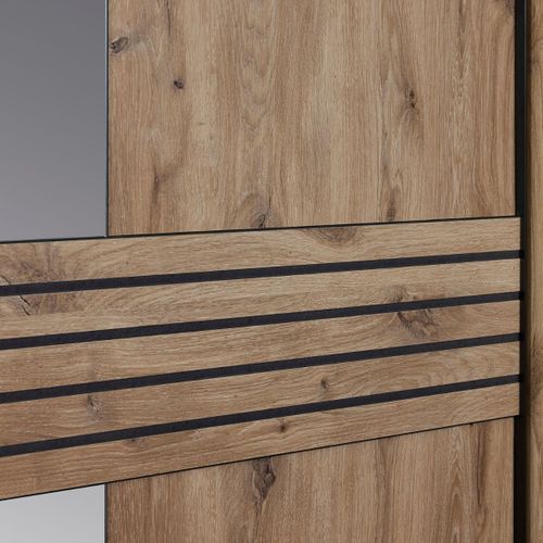 Lit 160x200cm Avec Tête De Lit Chevets Suspendus Et éclairage Intégré Aspect Bois Et Noir - Nikita