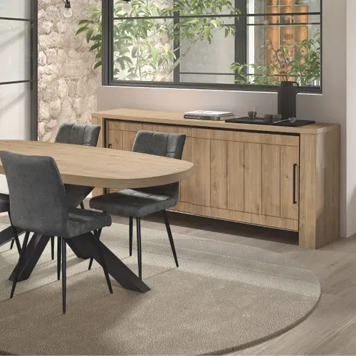 Buffet 2 Portes Coulissantes Aspect Bois Finition Castel Oak - Soriel