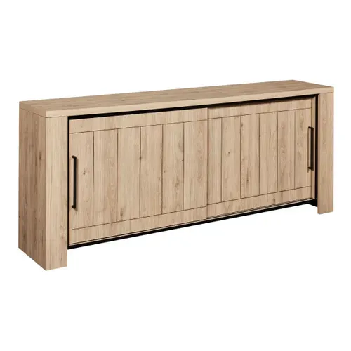 Buffet 2 Portes Coulissantes Aspect Bois Finition Castel Oak - Soriel