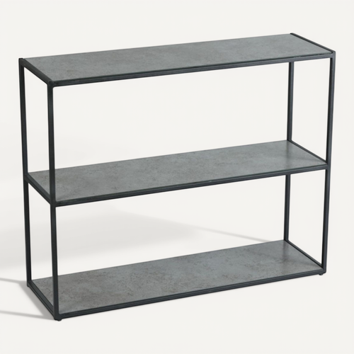 Console En Acier Laqué Anthracite Avec Plateaux En Verre Finition Aspect Céramique - Strate