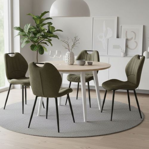 Lot De 4 Chaises En Tissu Microfibre Vert Avec Poignée Et Pieds Métal Laqué Anthracite - Aldim