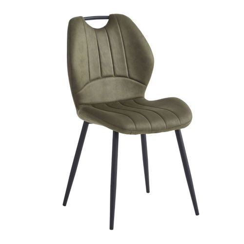 Lot De 4 Chaises En Tissu Microfibre Vert Avec Poignée Et Pieds Métal Laqué Anthracite - Aldim