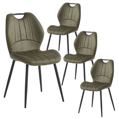 Lot De 4 Chaises En Tissu Microfibre Vert Avec Poignée Et Pieds Métal Laqué Anthracite - Aldim
