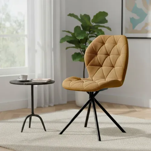 Lot De 4 Chaises Pivotantes En Tissu Déperlant Camel Avec Piqûres Décoratives Losanges - Nolya