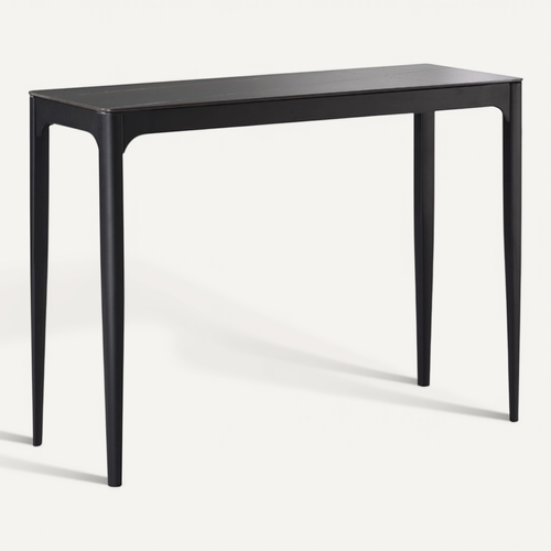 Console Plateau Mdf Placage Céramique Noir Marbré Et Piètement En Acier Laqué Anthracite - Sleek