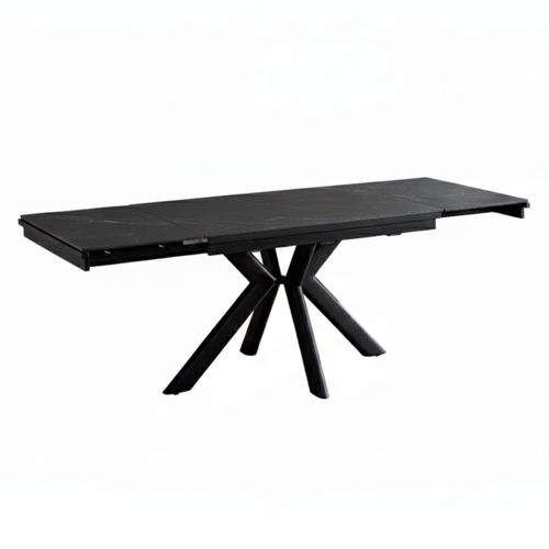Table Repas 180x90cm Allongeable Plateau En Verre Et Céramique Finition Chêne Pied Étoile Sable
