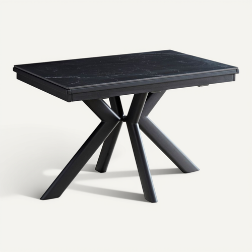 Table Repas 180x90cm Allongeable Plateau En Verre Et Céramique Finition Chêne Pied Étoile Sable
