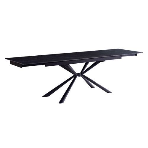 Table Repas 180x90cm Allongeable Plateau Céramique Finition Marbre Pied étoile Anthracite - Eclipse