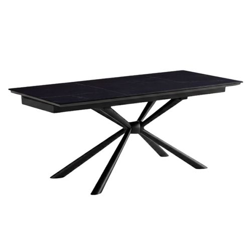 Table Repas 180x90cm Allongeable Plateau Céramique Finition Marbre Pied étoile Anthracite - Eclipse