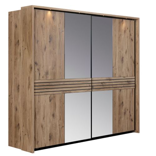 Chambre Complète Lit 160x200cm + Tête De Lit Avec Chevet Et LEDs + Commode + Armoire Aspect Bois Et