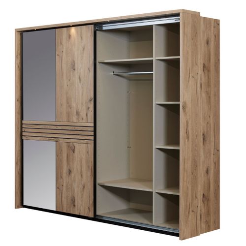 Chambre Complète Lit 160x200cm + Tête De Lit Avec Chevet Et LEDs + Commode + Armoire Aspect Bois Et