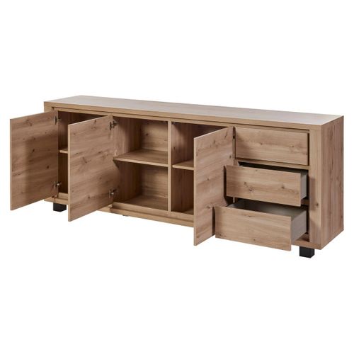 Ensemble Séjour Table Repas 170cm Piètement X + Buffet Aspect Bois Finition Hudson Oak - Uridson