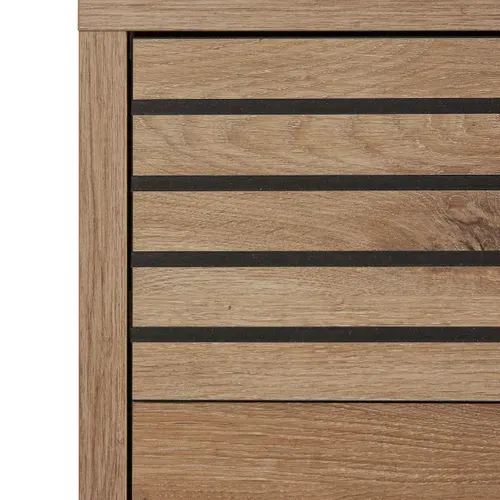 Lit 140x190cm Avec Tête De Lit Chevets Suspendus Et éclairage Intégré Aspect Bois Et Noir - Nikita