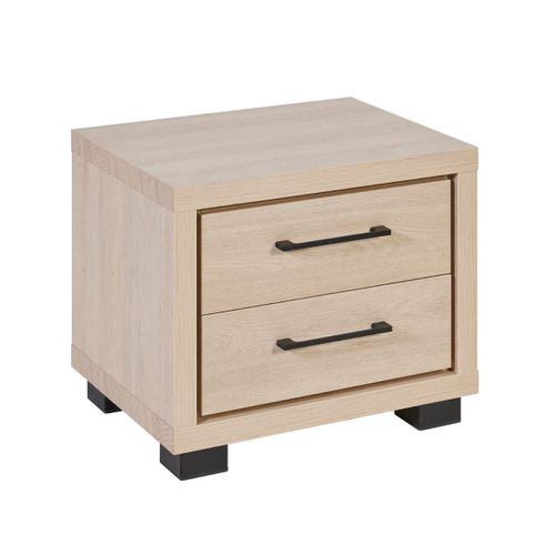 Ensemble Lit 140x190cm Avec éclairage LED + 2 Chevets Aspect Bois Et Noir - Ludy