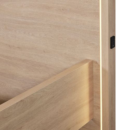 Ensemble Lit 140x190cm Avec éclairage LED + 2 Chevets Aspect Bois Et Noir - Ludy