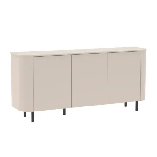Buffet 3 Portes Finition Laqué Beige Design Coins Arrondis Pieds Métal Noir - Lyna