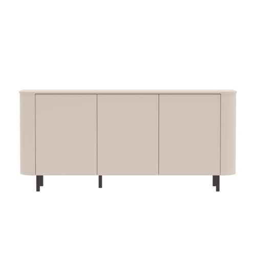 Buffet 3 Portes Finition Laqué Beige Design Coins Arrondis Pieds Métal Noir - Lyna
