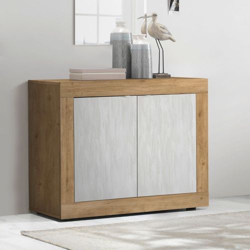 Buffet 2 Portes Aspect Bois Finition Cadiz Façades Blanc Texturées - Otello