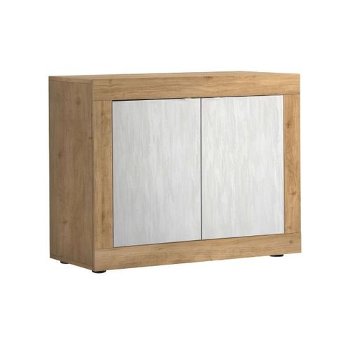 Buffet 2 Portes Aspect Bois Finition Cadiz Façades Blanc Texturées - Otello