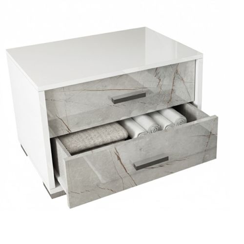 Ensemble Lit 140x190cm + 2 Chevets Blanc Et Imitation Marbre - Genesis