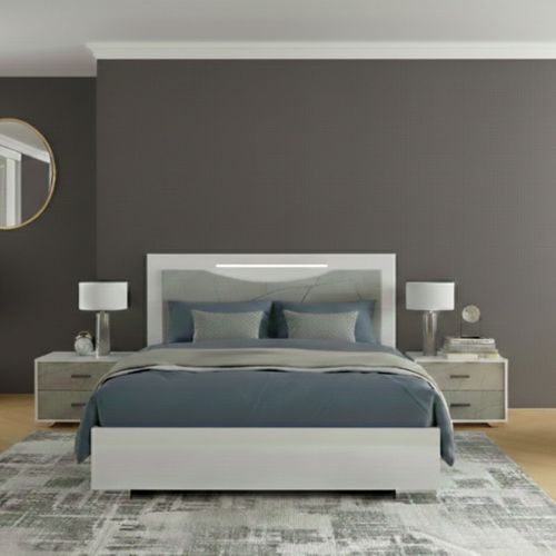 Ensemble Lit 140x190cm + 2 Chevets Blanc Et Imitation Marbre - Genesis