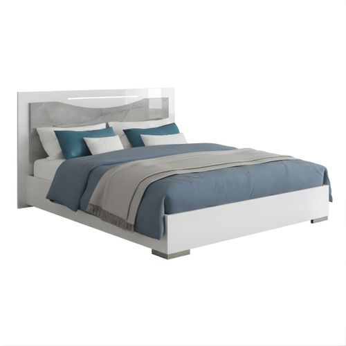 Ensemble Lit 140x190cm + 2 Chevets + Commode Blanc Et Imitation Marbre - Genesis
