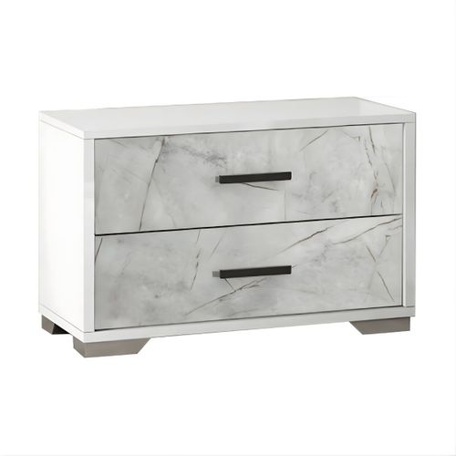 Ensemble Lit 140x190cm + 2 Chevets + Commode Blanc Et Imitation Marbre - Genesis
