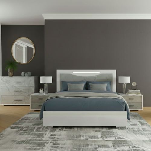 Ensemble Lit 140x190cm + 2 Chevets + Commode Blanc Et Imitation Marbre - Genesis