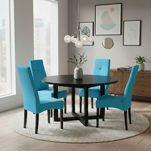 Lot De 4 Chaises Tissu Bleu Turquoise Capitonnées - Oksana