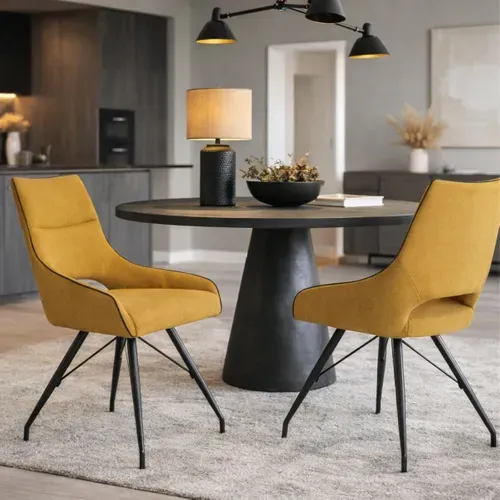 Lot De 2 Chaises Tissu Coloris Jaune Pieds Métal Laqué Gris - Silouan