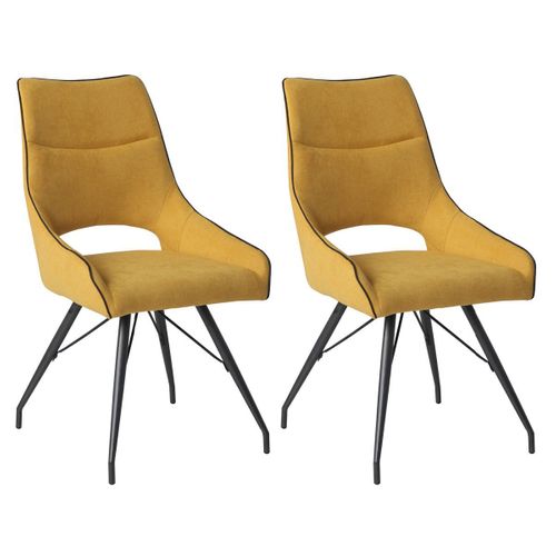 Lot De 2 Chaises Tissu Coloris Jaune Pieds Métal Laqué Gris - Silouan
