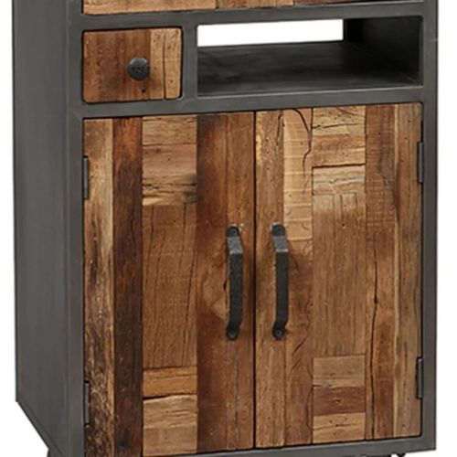 Meuble De Rangement 2 Portes 2 Tiroirs Acier Et Bois Massif - Leonard