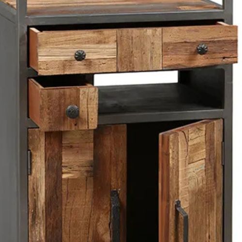 Meuble De Rangement 2 Portes 2 Tiroirs Acier Et Bois Massif - Leonard
