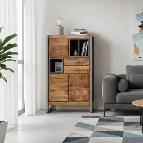 Buffet 3 Portes 2 Tiroirs En Bois Massif Recyclé Et Acier Patiné - Mangovre
