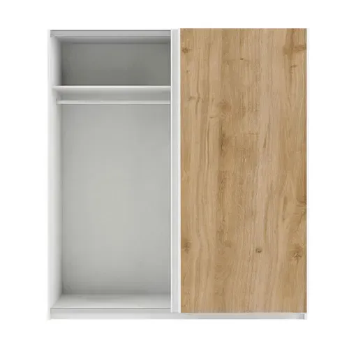 Armoire 2 Portes Coulissantes 180x210 Cm 1 Porte Blanc Laquée Et 1 Porte Aspect Bois Finition Cadiz