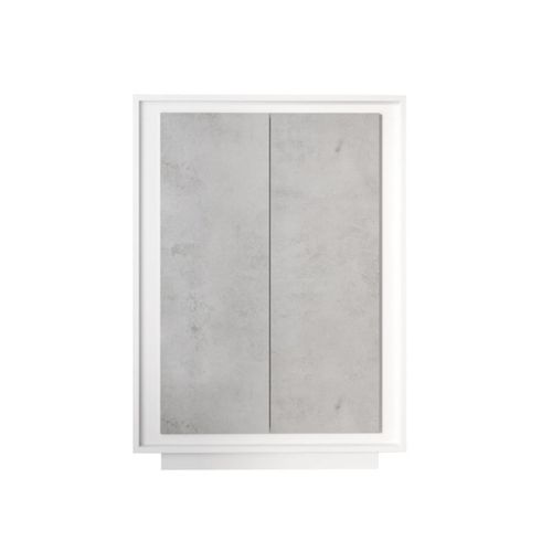 Buffet 2 Portes Blanc Laqué et Façades Aspect Ciment 106x40x171 cm