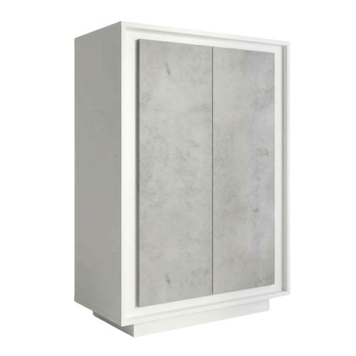 Buffet 2 Portes Blanc Laqué et Façades Aspect Ciment 106x40x171 cm